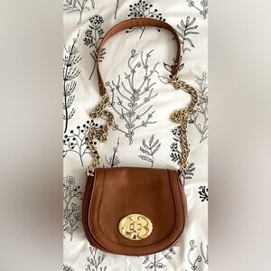 Emma Fox Camel Leather Crossbody Bag Gold Chain Strap & Fast Shipping!